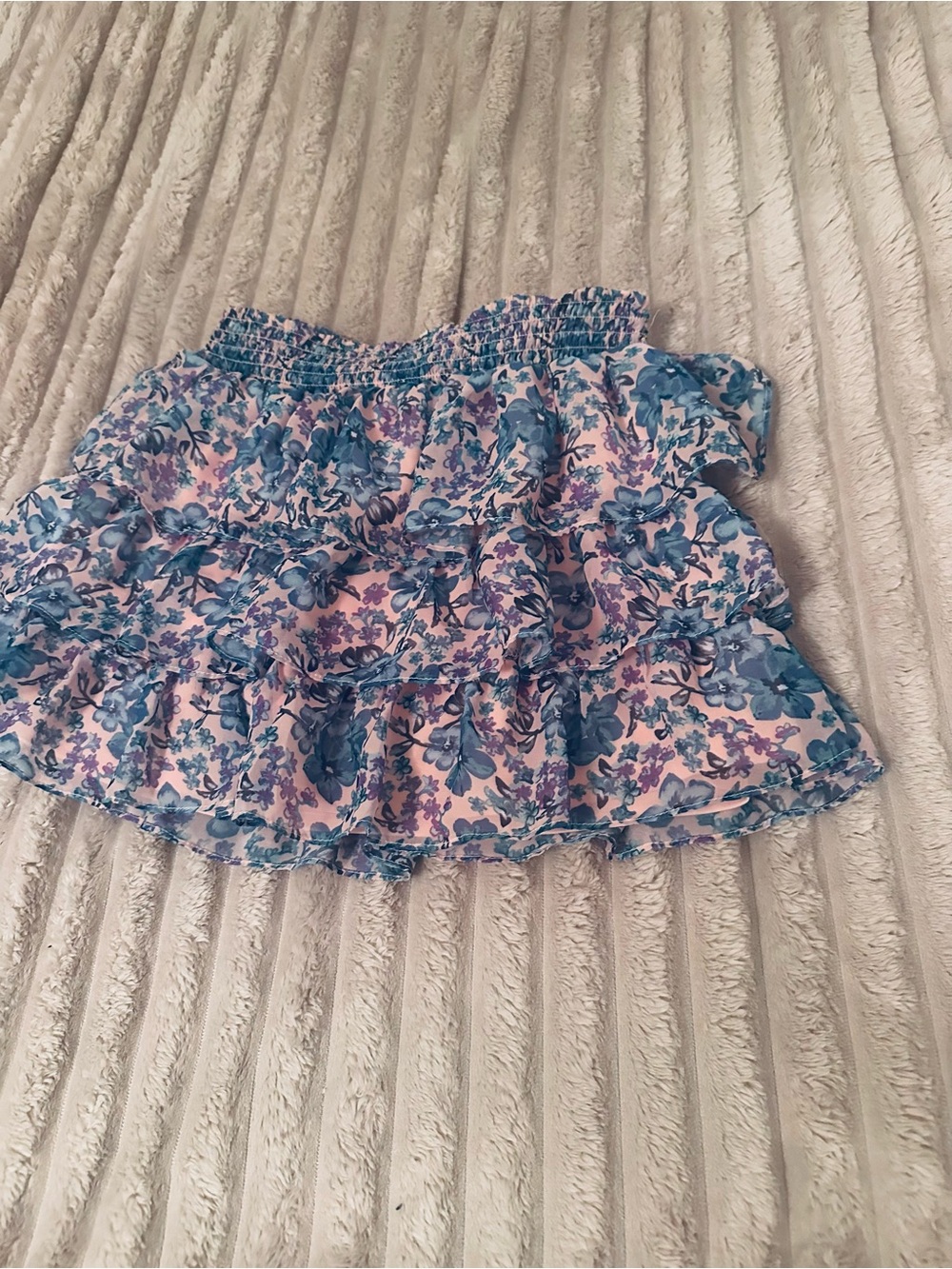 Justice Blue and White Floral Ruffle Tiered Skirt